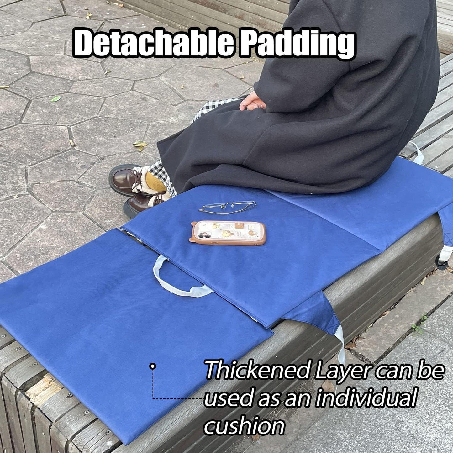 Stadium Seat Cushion Waterproof Nylon Portable Bleacher Cushion Ultralight Seat Padding with Back Support for Sports Fishing Kayaks Camping (L)